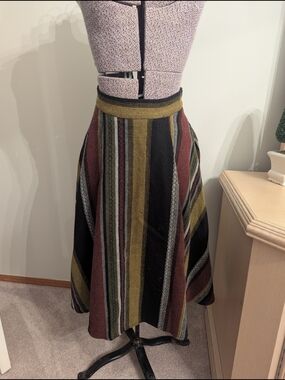 Striped A-Line Midi Skirt in Black, Olive & Burgundy